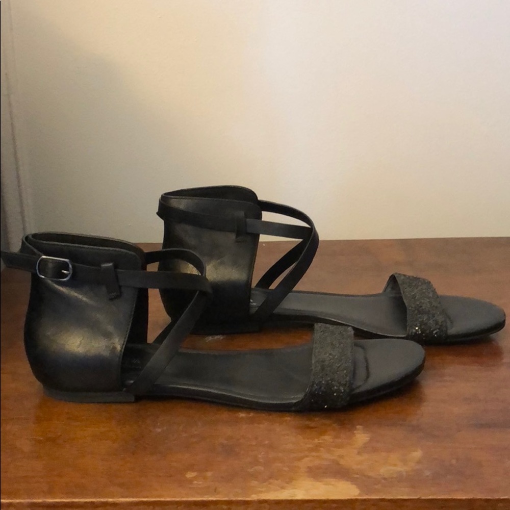 Cole Haan Black Leather Sandals W/Glitter Detail